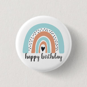 Happy Birthday Rainbow Blue Peach 3 Cm Round Badge