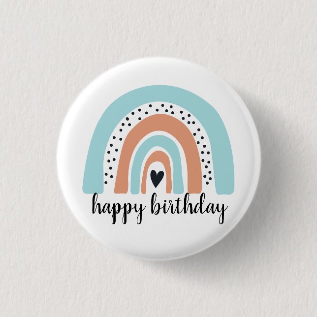 Happy Birthday Rainbow Blue Peach 3 Cm Round Badge (Front)