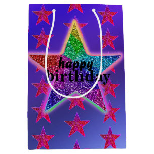 Happy Birthday Rainbow Bright Star Cosmos Medium Gift Bag