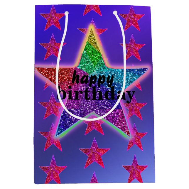Happy Birthday Rainbow Bright Star Cosmos Medium Gift Bag (Front)