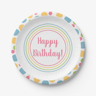 Happy Birthday Rainbow Colours Paper Plate