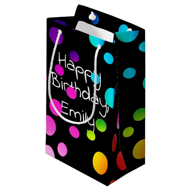 Happy Birthday Rainbow Dots Small Gift Bag (Front Angled)