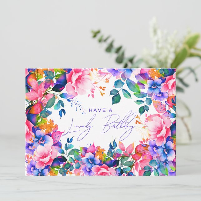 Happy Birthday Rainbow Garden Floral Card (Standing Front)