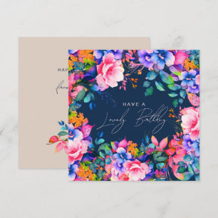 Happy Birthday Rainbow Garden Floral Navy  Card