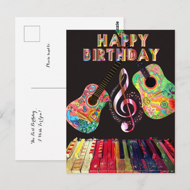 Happy Birthday Rainbow Guitar Piano | Postcard (Front/Back)