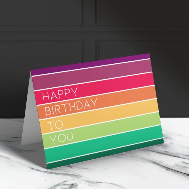 Happy Birthday | Rainbow Modern Stripe LGBT Fun Card (Creator Uploaded)