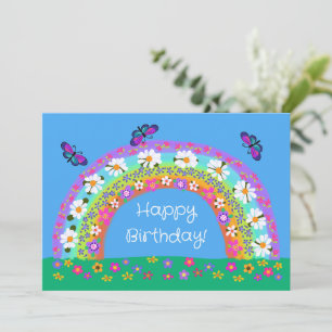 Happy Birthday Rainbow of Flowers Butterflies