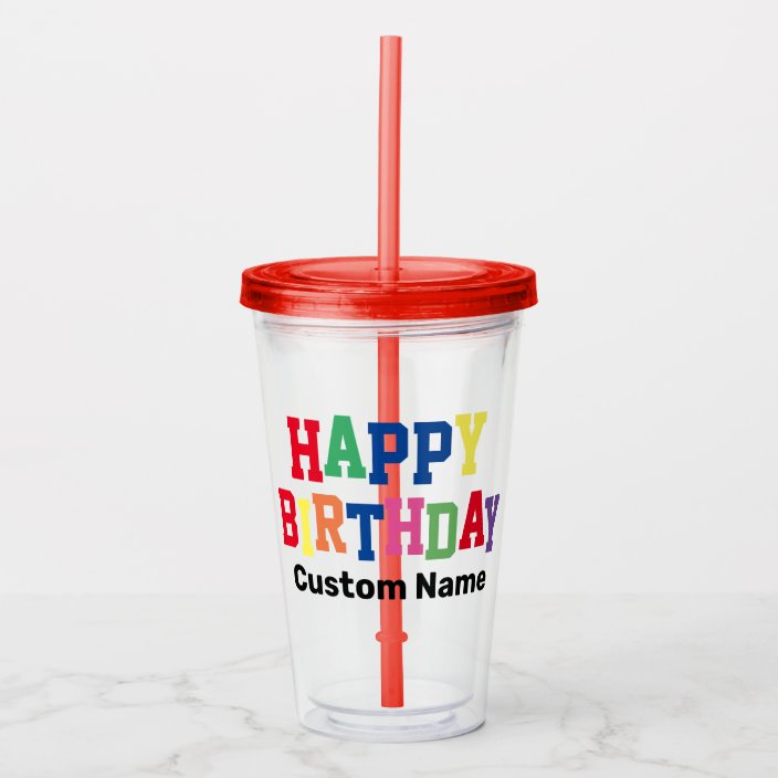 Happy Birthday Rainbow Personalised Acrylic Tumbler Zazzle.co.uk