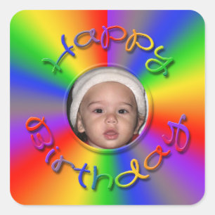 Happy Birthday Rainbow Photo Stickers Template