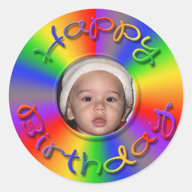 Happy Birthday Rainbow Photo Stickers Template (Front)