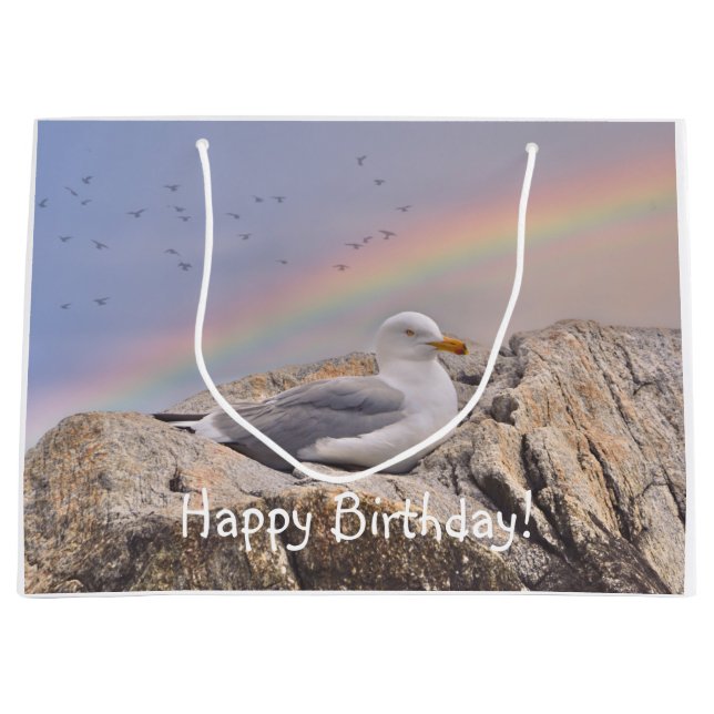 Happy Birthday Rainbow Seagull Large Gift Bag (Front)