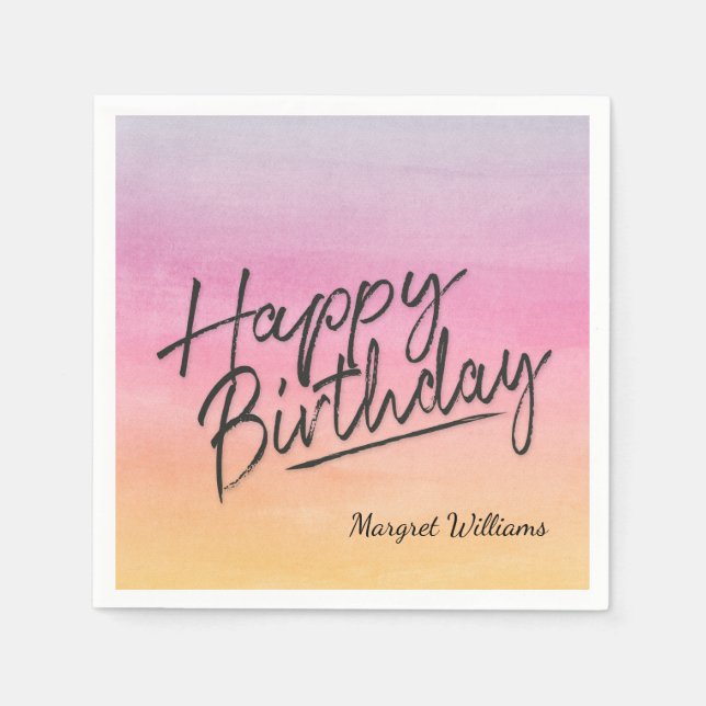 Happy Birthday rainbow watercolors Napkin (Front)