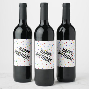 Happy Birthday Rainbow White  Polka Dot Wine Label
