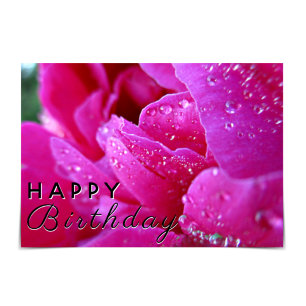 "Happy Birthday" Raindrop Pink Peony Card