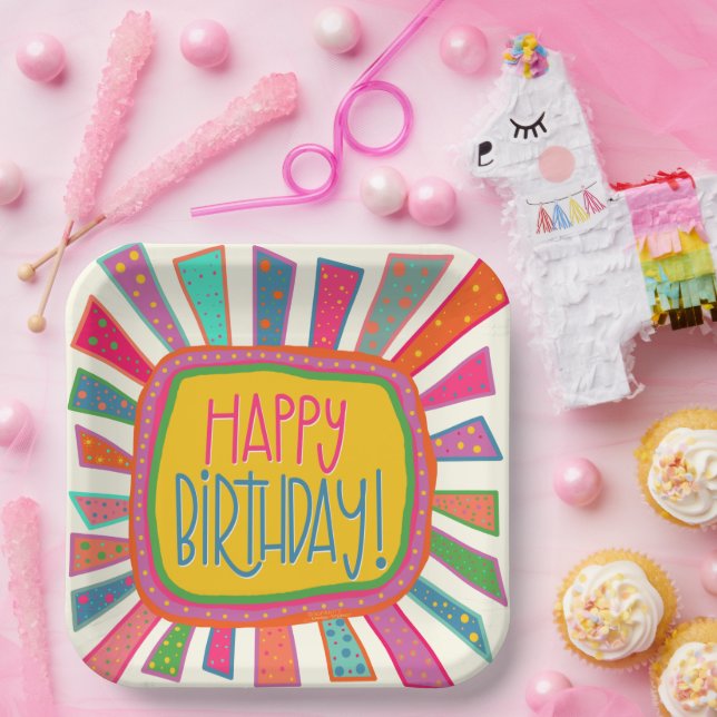‘Happy Birthday Rays Inspirivity Fun Colourful  Paper Plate (Party)