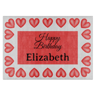 Happy birthday rectangle heart frame custom name cutting board