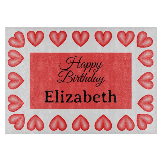 Happy birthday rectangle heart frame custom name cutting board (Front)