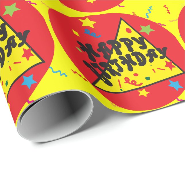 Happy Birthday Red and Yellow Wrapping Paper (Roll Corner)