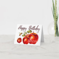 Happy Birthday Red Apple Watercolor  Card