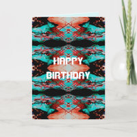 Happy Birthday Red Aqua Black Stained Glass Look