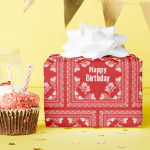 Happy Birthday Red Bandanna Wrapping Paper