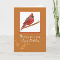 Happy Birthday Red Cardinal Bird Watercolor