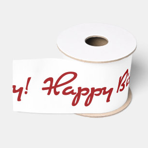 Happy Birthday! Red Casual Script Grosgrain Ribbon