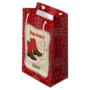 Happy Birthday Red Cowboy Boots & Bandanna Small Gift Bag