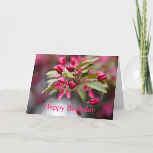 Happy Birthday Red Crab Apple Flowers Card