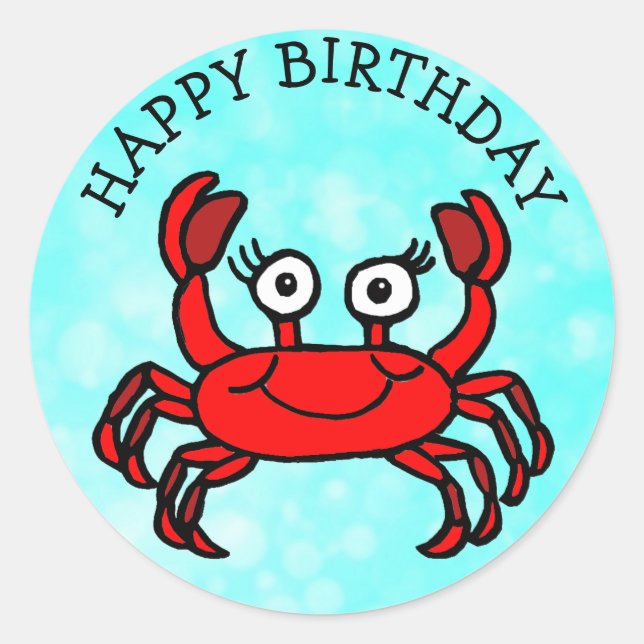 Happy Birthday Red Crab Under the Sea Classic Round Sticker (Front)