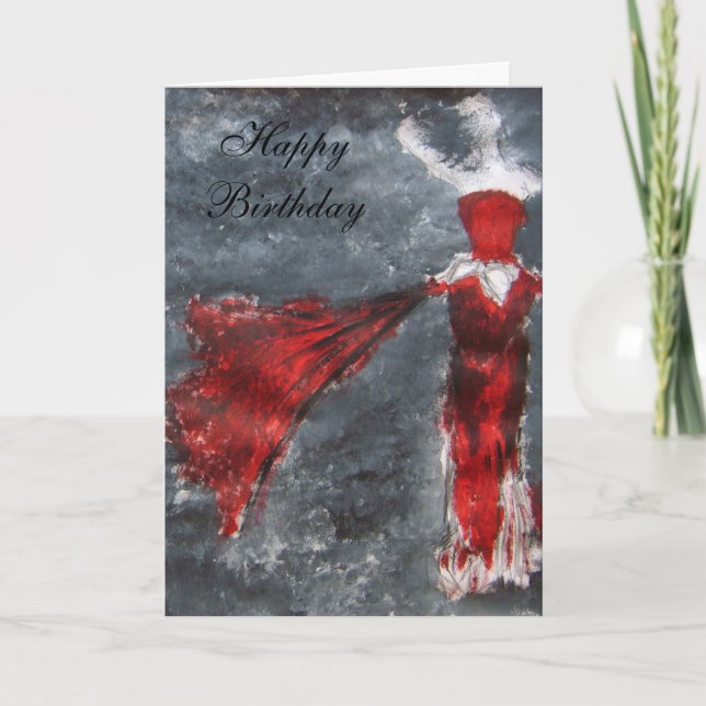 Happy Birthday (red dress) Card (Front)