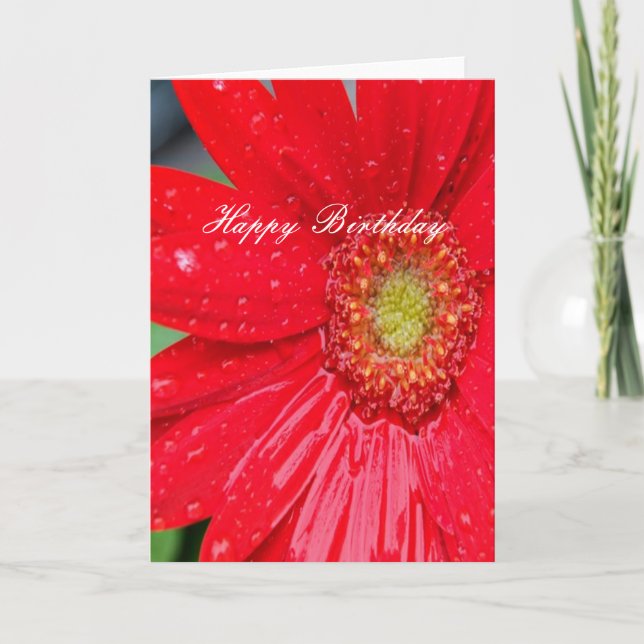 Happy Birthday Red Flower Card (Front)