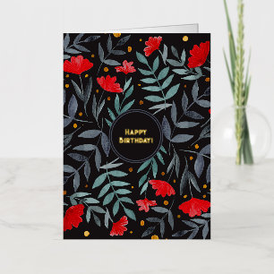 Happy Birthday red flowers magical garden Foil Holiday Card
