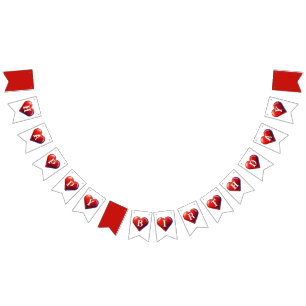 Happy Birthday Red Heart Valentines Day Bunting