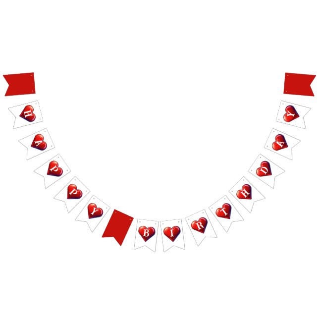Happy Birthday Red Heart Valentines Day Bunting (All)