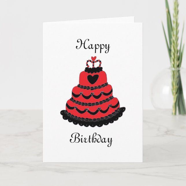 Happy Birthday Red Hearts Gothic Cake Card (Front)