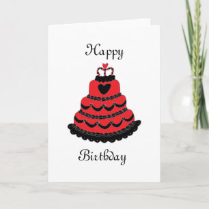 Happy Birthday Red Hearts Gothic Cake Card