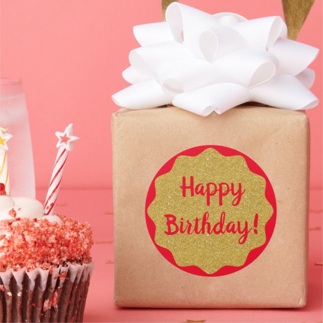 Happy Birthday Red Minimal Simple  Classic Round Sticker (Party)