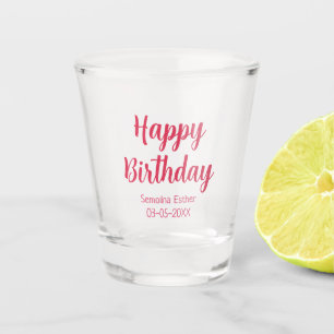 happy birthday red name retro simple modern elegan shot glass