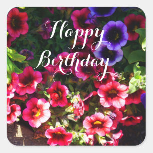 Happy Birthday Red Petunias #1 Stickers