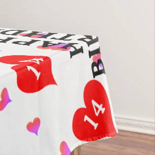 Happy Birthday Red Pink Purple Hearts Any Age Tablecloth