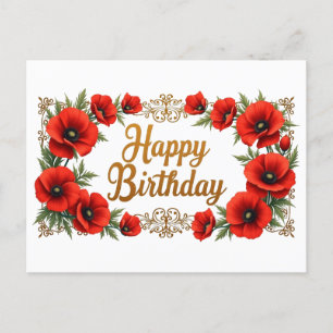 Happy Birthday Red Poppy Flowers Postcard