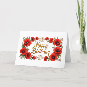 Happy Birthday Red Poppy Flowers  Thank You Card