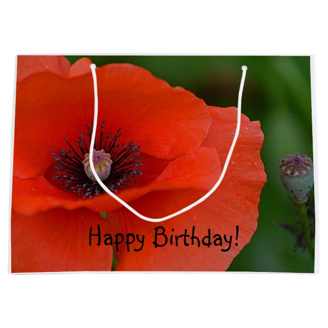 Happy Birthday Red Poppy Large Gift Bag (Front)