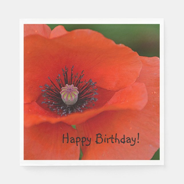 Happy Birthday Red Poppy Napkin (Front)