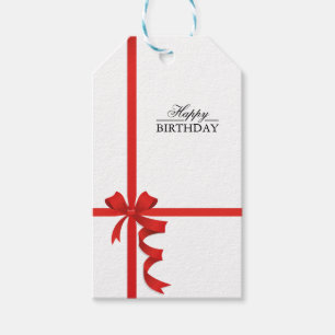 Happy Birthday Red Ribbon Gift Tags
