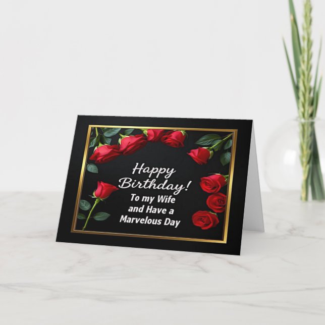Happy Birthday Red Rose Wife Card (Front)