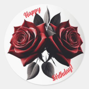 Happy Birthday Red Roses Classic Round Sticker