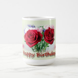 Happy Birthday Red Roses Floral Design Coffee Mug