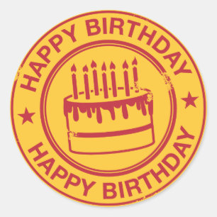 Happy Birthday -red rubber stamp effect- Classic Round Sticker